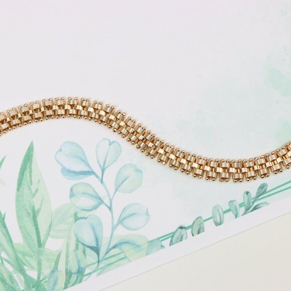 "Elegant Rose Gold Wide Link Bracelet with Beaded Edge Design, XPBL0859 - Picture 6 of 12